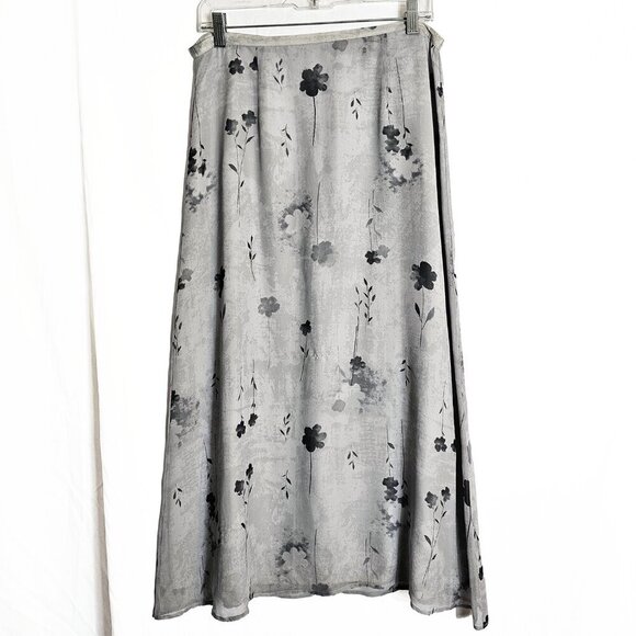 Gray Floral Long Silk Skirt Allison Taylor - Picture 1 of 4